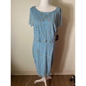 Adrianna Papell Blue Maxi Dress with Silver Embellishments